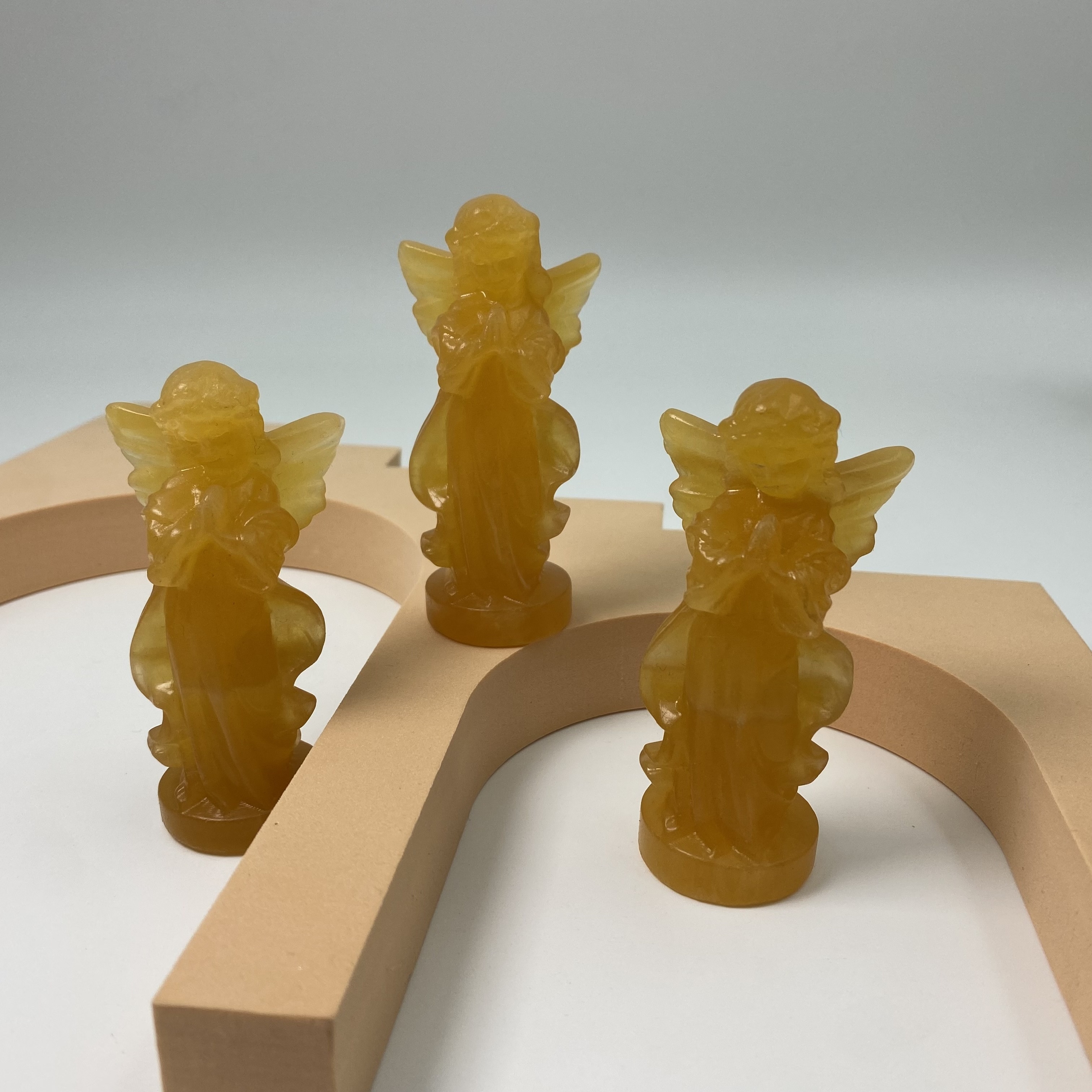 Yellow Calcite Angel Carving Natural Crystal Stone Home Ornament Healing
